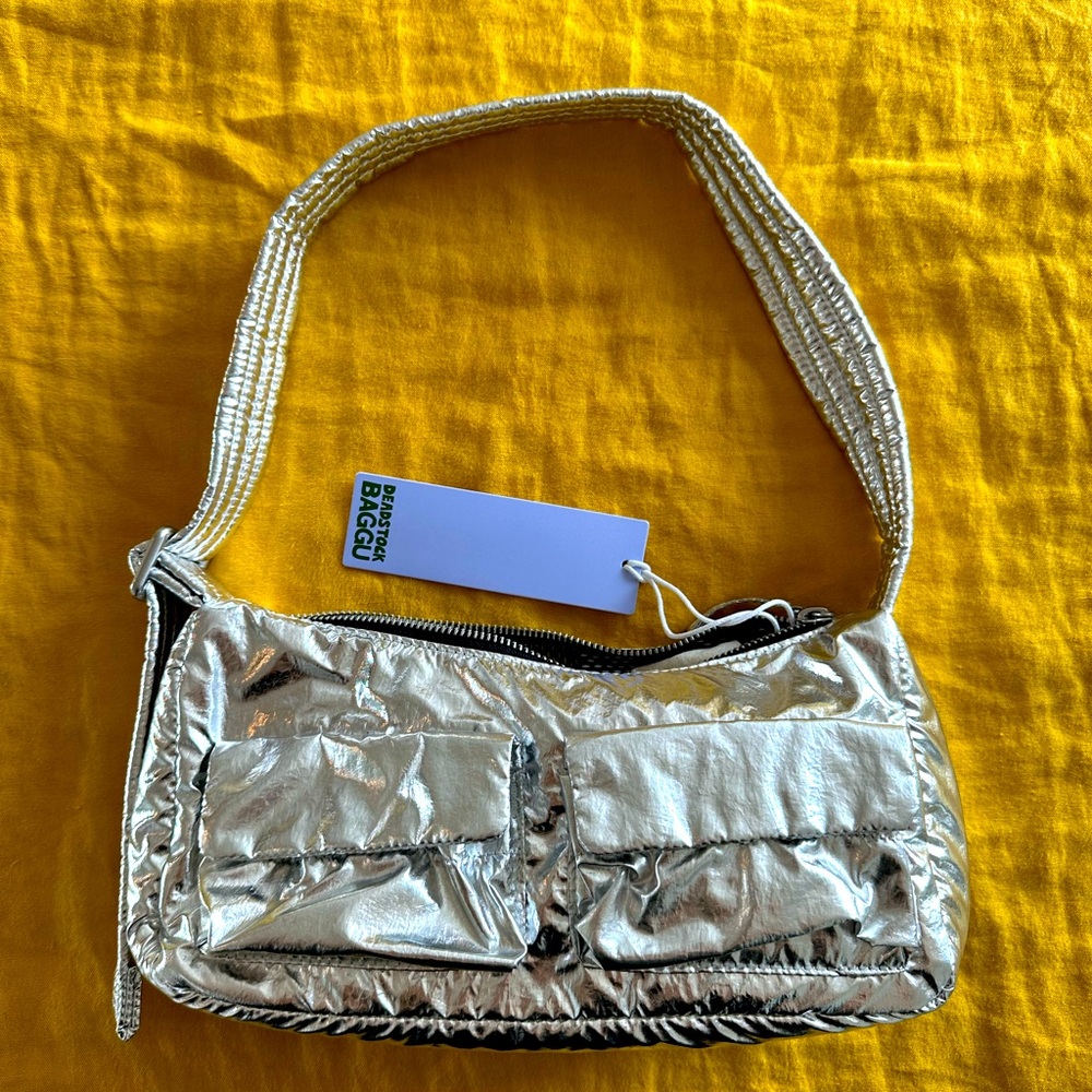 Baggu Cargo Shoulder Bag Metallic Silver Deadstock NWT